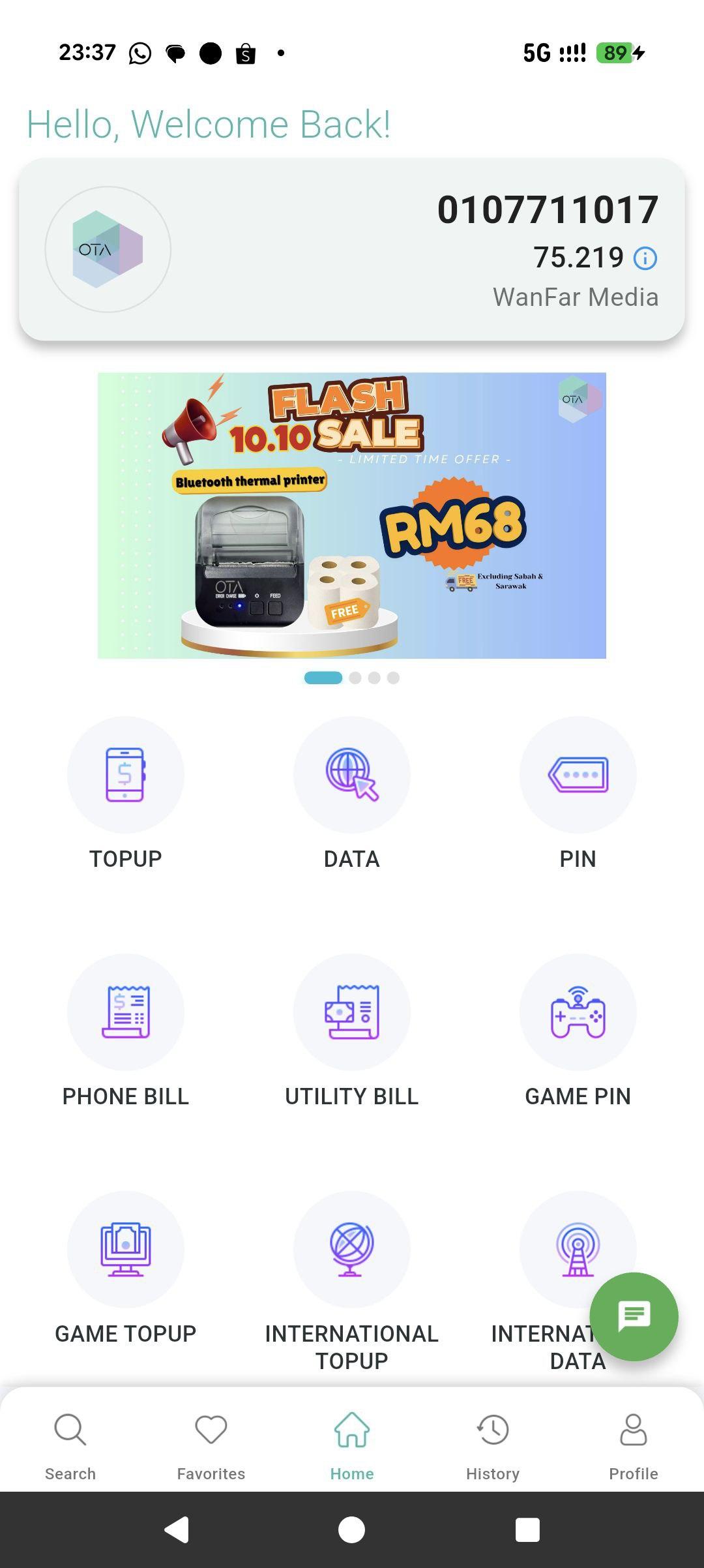 Dashboard aplikasi OTA MY